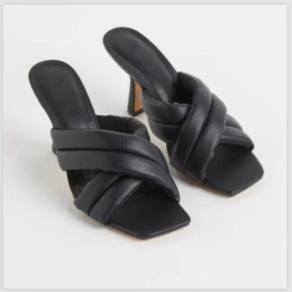H&M Mules Heels Sandals Quilt Black Sz.39/ US8 - Picture 3 of 16